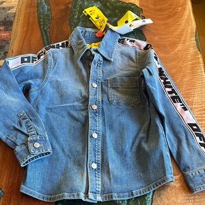 Off-White Kids Blue Denim Jacket with Black and Pink Details